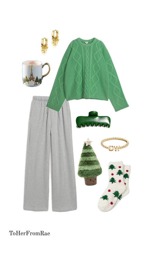 Christmas Night Outfit, Comfy Christmas Outfits, Green Christmas Outfit, Christmas Morning Outfit, Morning Outfit, Aurora Fashion, Lounge Outfits, Cold Weather Outfit, Cozy Winter Outfits