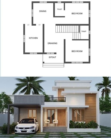 House Design Kerala, Small House Design Kerala, Small House Blueprints, Small House Design Architecture, Small House Exteriors, 2bhk House Plan, Small House Design Exterior, House Floor Design, Building House Plans Designs