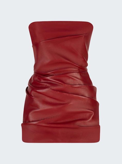 "Find THE ATTICO Leather Mini Dress on Editorialist. Strapless Mini dress Ruched detailing Back zipper fastening Topstitching Dimensions: Model is 5'9\"/175cm and is wearing a size IT40 Composition: Leather Care: Care according to label" Red Outfit Elegant, Women Mini Dress, Mini Red Dress Outfit, Red Party Outfit, Red Birthday Dress, Mini Dresses Formal, Mini Leather Dress, Wrapping Dress, Birthday Outfits For Women