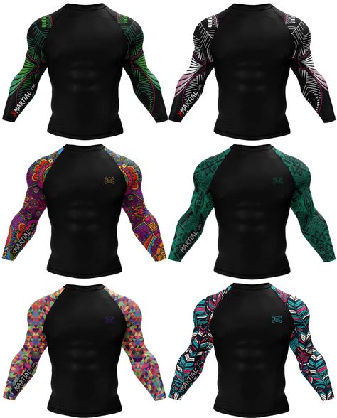 Printed BJJ Rash Guard Bjj Outfit, Rashguard Outfit, Jiu Jitsu Rash Guards, Volleyball Photography, Compression Shirt Men, Bjj Rash Guard, Boxing Boots, Sport Shirt Design, Combat Gear