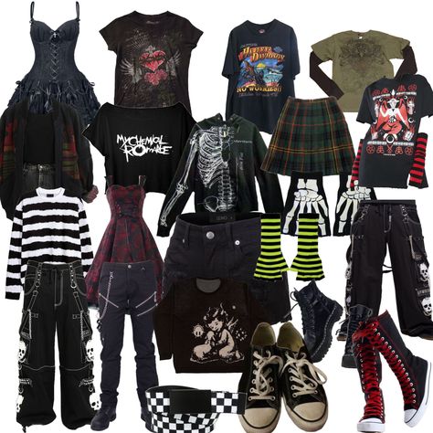 emo, scene, fairy grunge, alternative, arm warmers, converse, belt, gloves, band tshirts Emo Arm Warmers, Scene Emo Accessories, Mall Goth Outfit Ideas, Emo Outfit Ideas 2000s, How To Style Arm Warmers, Descendants Genderbend, Emo Clothes 2000s, Black Striped Shirt Outfit, Emo Costume