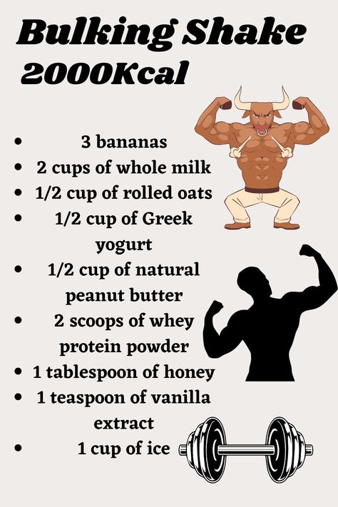 Mass Gainer Protein Shake, Bulking Shake For Men, 2000 Calorie Protein Shake, Bulk Protein Shake, High Calorie Shakes Recipes, Bulking Protein Shake, Breakfast For Bulking, High Calorie Bulking Meals, 2000 Calorie Shake