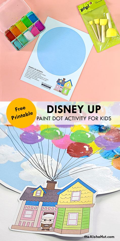 Disney Pixar’s Up Activity - Paint Dot Art - The Aloha Hut Movie Preschool Activities, Disney Lesson Plans For Toddlers, Up Crafts Pixar, Disney Fine Motor Activities, Up Movie Crafts, Disney Lesson Plans Preschool, Disney Week Preschool, Disney Crafts For Kids Preschool, Disney Preschool Crafts