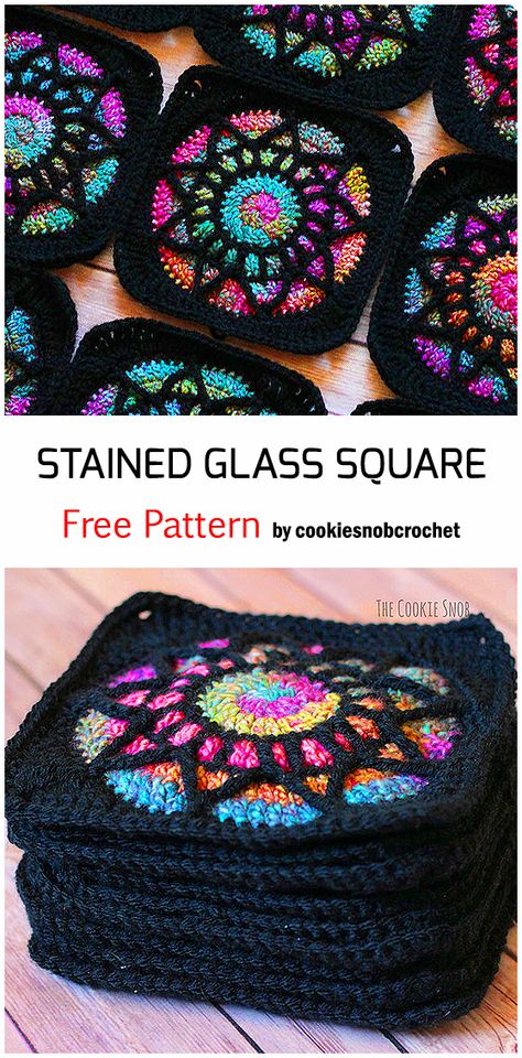 Stained Glass Square, Granny Square Haken, Granny Square Crochet Patterns Free, Crochet Blocks, Haken Baby, Crochet Square Patterns, Granny Square Crochet Pattern, Diy Crochet Projects, Crochet Square