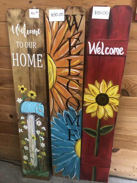 Wood Plank Art Ideas, Art On Wooden Planks, Wood Painting Ideas Diy Wooden Signs Pallet Art, Wooden Planks Diy, Painted Welcome Signs On Wood, Wood Plank Crafts, Wood Board Painting Ideas, Wood Plank Painting, Things To Paint On Wood