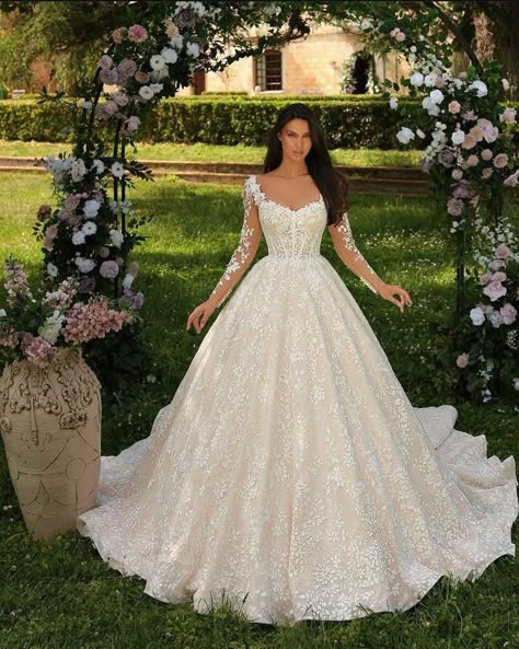 Wedding Dress Puffy Skirt, A Line Bridal Gowns, Detachable Sleeves, Womens Wedding Dresses, Neck Women, Princess Inspired, Ivory Wedding Dress, فستان سهرة, Wedding Dresses Unique