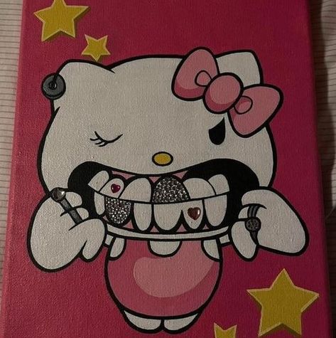 Hello Kitty with Grillz Painting: Check out this listing I just found on Poshmark: Hello Kitty with Grillz Painting. #shopmycloset #poshmark #shopping #style #pinitforlater #Other Grillz Painting, Y2k Painting Ideas, Y2k Painting, Painting Ideas Easy Simple, Hello Kitty Painting, Spiderman Painting, Kitty Painting, Painting Ideas Easy, Y2k Hello Kitty