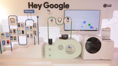 167-google-assistant-ces-2018-booth-tour Google Booth Design, Interactive Vendor Booth, Exhibitions Ideas, Outdoor Booth, Event Entrance Arch, Brand Activation Ideas, Booth Design Exhibition, Google Office, Google Event