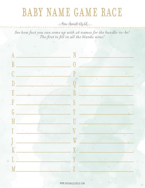 Baby Name Game Race | Baby Shower Game Printable Baby Shower Games Printables, Z Baby Names, Baby Name Game, Modern Baby Shower Games, Free Printable Baby Shower Games, Baby Shower Prizes, Name Game, Free Baby Shower, Trendy Baby Shower Ideas