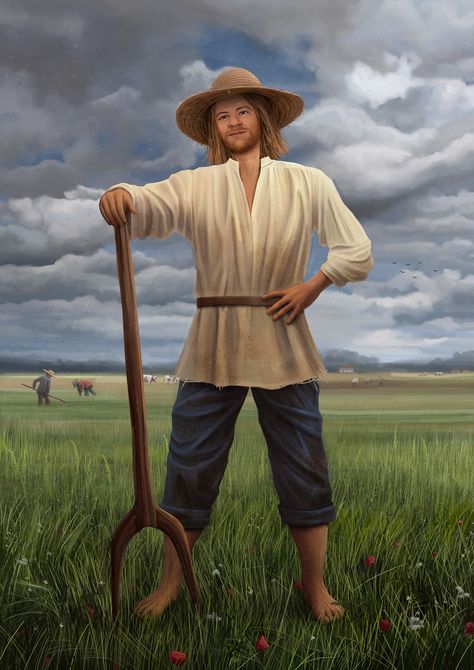 Medieval peasant in the fields by Aleksandra Mokrzycka on ArtStation Peasant Fantasy Art, Medieval Peasant Art, Peasant Character Design, Peasant Drawing, Dnd Peasant, Peasant Art, Medieval Character, Medieval Peasant, Fantasy Male