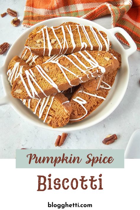 Add a touch of fall to your baking with this Pumpkin Spice Biscotti Recipe! These crunchy, golden biscotti are packed with classic pumpkin spice flavors like cinnamon, nutmeg, and cloves. Topped with a white choclate glaze.  Whether you’re enjoying them with your favorite coffee or wrapping them up as a homemade gift, these biscotti are a perfect fall-inspired snack. Simple to bake.. Save it now for your next baking project! Keto Pumpkin Biscotti, Pumpkin Pecan Biscotti, Gluten Free Pumpkin Biscotti, Pumpkin Spice Biscotti Recipe, Pumpkin Spice Biscotti, Pumpkin Biscotti Recipe, Fall Biscotti, Cinnamon Biscotti Recipe, Spiced Biscotti