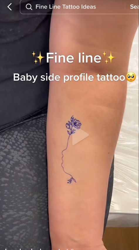 Fine Line Profile Tattoo, Side Profile Line Tattoo, Side Profile Baby Face Tattoo, Baby Side Profile Tattoo, Baby Profile Tattoo, Face Profile Tattoo, Side Profile Tattoo, Bum Tattoo Women, Profile Tattoo