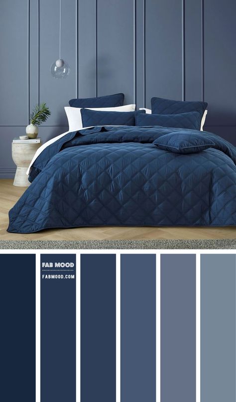 2. Dusty Blue & Navy Blue Color Combo Dusty blue and navy blue are both shades of blue but they differ in terms of... Blue Color Bedroom Design, Dark Blue Quilts Color Schemes, Dusty Blue Bedroom Decor, Dusty Blue Bedroom Walls, Denim Blue Bedroom, Dark Blue Bedroom Paint, Blue Gray Bedroom Colors, Gray And Blue Bedroom, Dusty Blue Bedroom