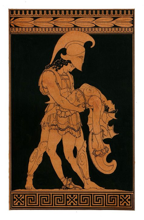 Achilles hold the body of Pentheselia , the Amazon. Ancient Greek Vase, Greek Vase, Ancient Greek Pottery, Arte Occulta, Achilles And Patroclus, Greek Warrior, Ancient Greek Art, Greek Pottery, Grece Antique