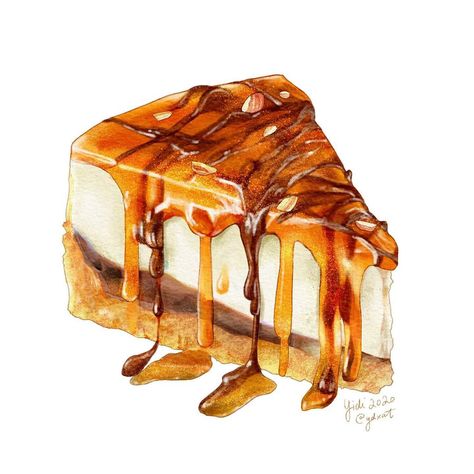 851 Likes, 18 Comments - Yidi | Illustrator (@ydxart) on Instagram: “[69/100] Turtle Cheesecake for my next digital painting practice piece 🍫 been a little MIA lately…” Food Art Drawing Illustration, Art Food Drawing, Cheesecake Painting, Cheesecake Drawing, Cheesecake Illustration, Cake Digital Art, Cake Drawings, Desserts Drawing, Food Art Painting