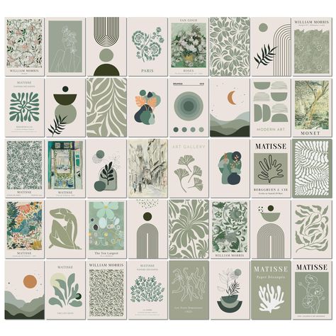 PRICES MAY VARY. Neutral Sage Green Decor: Add a touch of tranquility to your space with our sage green pictures. These prints embody the essence of sage green wall art, perfect sage green posters for room aesthetic decorations including living room, bedroom, kitchen and bathroom Complete Set: Our sage green poster set includes 40 4x6" prints, ideal for creating a captivating wall art collage or wall posters for bedroom. Perfect for dorm room decor or earthy dorm decor, these posters are versati Green Cubicle Decor, Sage Green Room Decor Ideas, Sage Green Decor Bedroom, Mint Room Decor, Sage Bedroom Decor, Green Aesthetic Prints, Green Room Decor Aesthetic, Green Aesthetic Room Decor, Matisse Sage Green