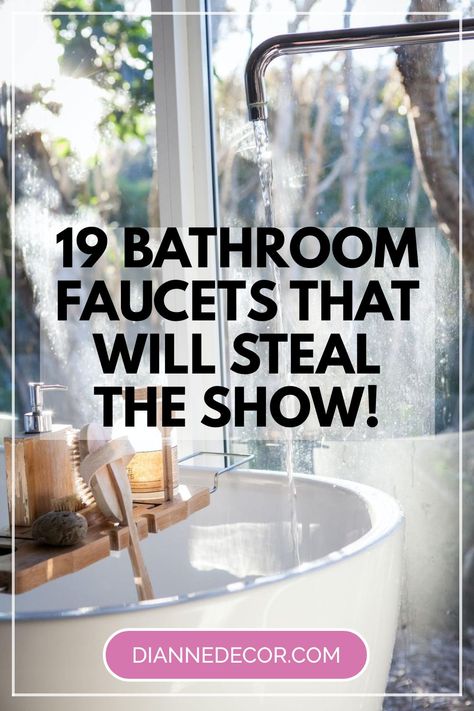 Bathroom faucets can make a big impact on a small space. While it may seem like an insignificant detail to some, the style of your bathroom faucet says a lot about you and your home. So, in this post, I'm not only going to highlight 19 show-stopping bathroom faucets, but I'll touch on a few pros and cons of each type as we go along. #bathroomfaucets #bathroomdesign #bathroomideas #homedecor #decor Flat Faucet Bathroom, Spa Bathroom Faucet, Facets For Bathroom, Modern Farmhouse Bathroom Faucets, Bathroom Sinks And Faucets, Bathroom Faucet Ideas, Bathroom Sink Fixtures, Bathroom Sink Faucets Brushed Nickel, Best Bathroom Faucets