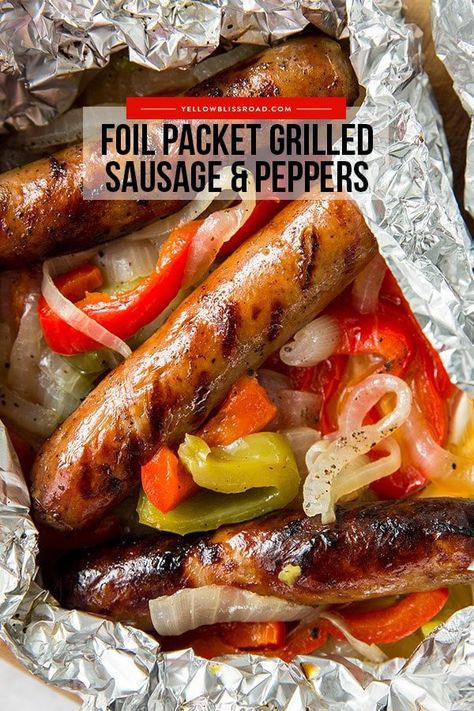 Foil Packet Grilled Sausage & Peppers - A satisfying grilled dinner that is perfect for feeding a crowd at a backyard barbecue and easy enough for a weeknight dinner. Foil Pack Dinners, Foil Packet Dinners, Best Camping Meals, Foil Pack Meals, Foil Dinners, Easy Grilling Recipes, Foil Packet Meals, Foil Packet, Easy Grilling