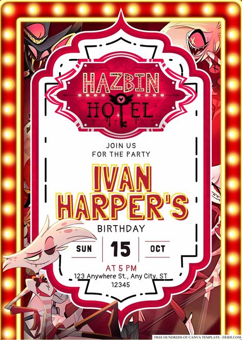 FREE Editable Hazbin Hotel Birthday Invitations Check more at https://www.fridf.com/free-editable-hazbin-hotel-birthday-invitations/ Hotel Birthday Party, Hotel Birthday, Hotel Birthday Parties, Hazbin Hotel, Birthday Invitations, Birthday Party, Hotel, Birthday, Quick Saves