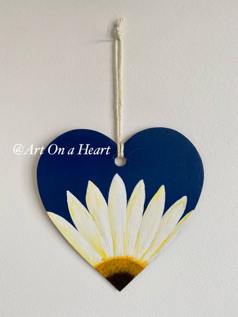 Original acrylic painting of white daisy on blue background. Partial daisy. Bedroom wall art #whitedaisy #daisypainting #flowerpaintings #paintingonwood #floralart #roomdecorbedroom #kidsroom #livingroomdecor #bigdaisy Wooden Heart Crafts Diy, White Daisy Painting, Daisy Bedroom, Daisy Flower Painting, Wooden Hearts Crafts, Heart Diy Crafts, Hand Painted Bauble, Floral Wall Hanging, Unicorn Wall Art