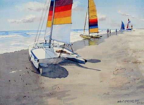 Watercolor Limited Ed. Print  Hobie Cat  IV  by gardnerwatercolors, $25.00 Anchor Painting, Hobie Cat, Sailing Art, Painting Competition, Contemporary Watercolor, Nautical Art, Watercolor Artists, Watercolor On Paper, Textured Artwork