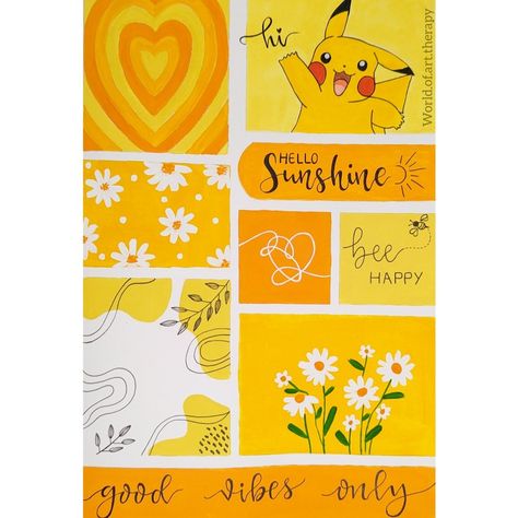 Aesthetic yellow mood board Yellow Theme Drawing, Aesthetic Painting Moodboard, Yellow Mood Board Painting, Happy Mood Board Aesthetic, Yellow Moodboard Painting, Moodboard Aesthetic Drawing, Happy Paintings Easy, Moodboard Painting Ideas, Yellow Drawing Aesthetic