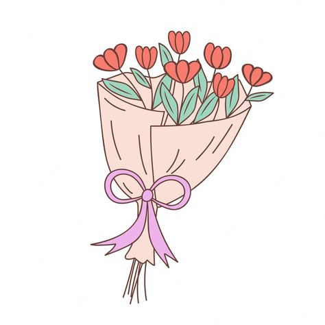 Drawing Of Bouquet Of Flowers, Cute Flower Bouquet Drawing, Cartoon Flower Bouquet, How To Draw A Bouquet, Draw Bouquet Of Flowers, Hand Drawn Bouquet Of Flowers, Drawn Bouquet Of Flowers, Flower Bouquet Doodle, Flower Drawing Bouquet