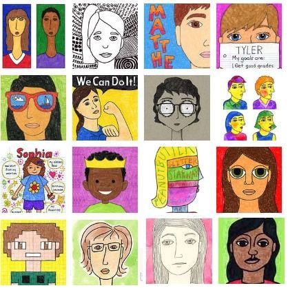 Inside you'll find 21 self portrait art lessons for elementary students. Stop by for links to step by step tutorials for all of them. Self Portrait Lesson, Art Lessons For Elementary, Student Self Portraits, Shell Coloring, Van Gogh Coloring, Intermediate Art, Portraits For Kids, Self Portrait Ideas, Artist Monet