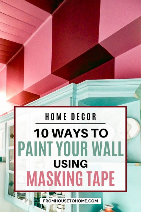 These DIY wall paint design ideas made with tape are an easy and inexpensive way to add an accent wall to your living room, bedroom or hallway home decor. The perfect way to update your interior design! #fromhousetohome #paint #homedecor #paintingideasforwalls Creative Interior Paint Ideas, Unique Wall Paint Designs Bedroom, Masking Tape Wall Design, Abstract Bedroom Ideas, Taped Painted Walls Patterns, Painting Walls Ideas Creative, Paint Accent Wall Ideas, Painted Accent Wall Ideas, Diy Painted Accent Wall