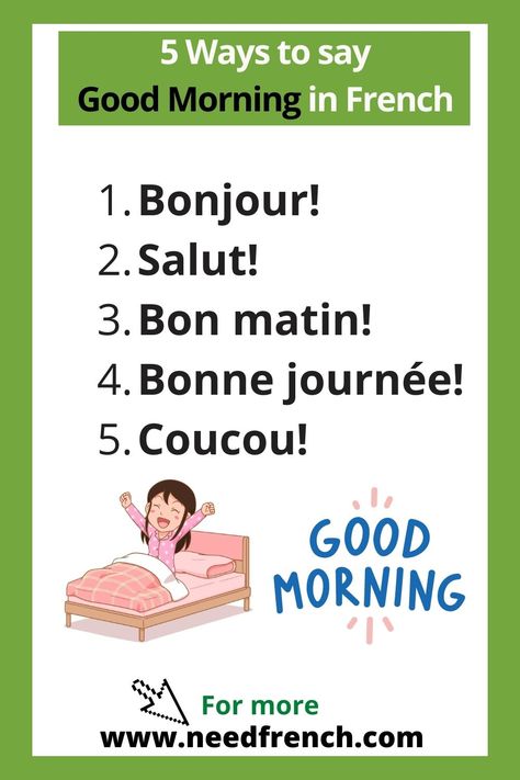 When learning a new language, one of the most important things is to know how to properly greet people. In French, there are many different ways to say “good morning” depending on who you are interacting with. We will discover 5 common French expressions to greet people in the morning or wish them a nice day. From casual greetings between friends to more formal expressions, these 5 morning salutations will help add some French flair to your interactions. Good Morning In French, Ways To Say Good Morning, French Greetings, Say Good Morning, French Kids, French Teaching Resources, Other Ways To Say, Learning A New Language, Core French