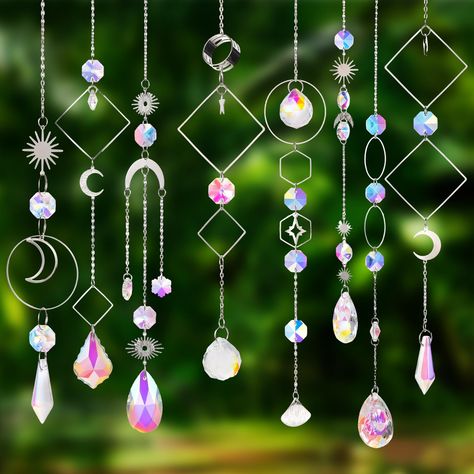 PRICES MAY VARY. ☀️【Set Includes】You will receive many accessories in crystal suncatcher kit, including different styles of crystal pendant, crystal beads, gold pendant (sun, moon, shell), as well as hooks, gold connecting chains and tools. ☀️【Rainbow Light】These suncatcher crystals are polished to make the surface smooth and transparent, which can well reflect the colorful light like the rainbow. ☀️【Free Combination】This crystal suncatcher contains a wealth of accessories that can meet your ind Diy Prism, Sun Catchers Diy, Hanging Suncatchers, Crystal Suncatchers Diy, Prism Suncatcher, Diy Suncatchers, Garden Theme Wedding, Home Window, Crystal Suncatcher