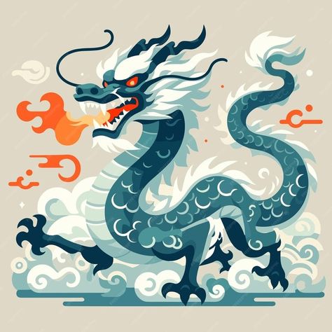 Premium Vector | A flat design illustration of chinese mystical creature like dragon Dragon Illustration Design, Dragon Vector Art, Fairy Vector, Mythology Illustration, Chinese Dragon Drawing, Draw A Dragon, Dragon Vector, Chinese Dragon Art, Mystical Creature