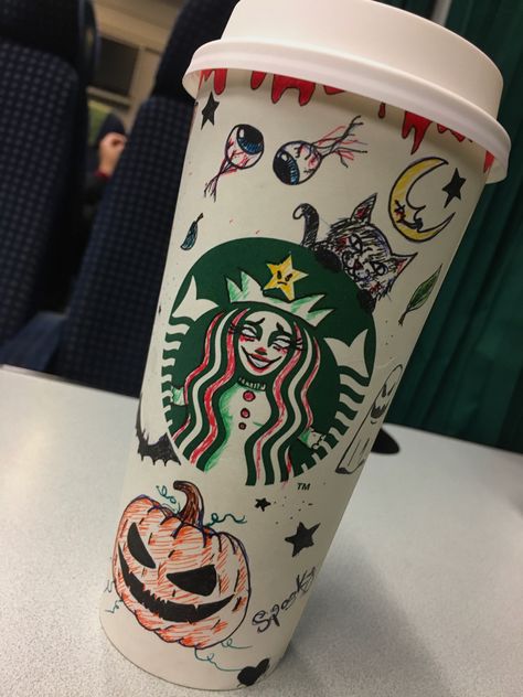 Starbucks Cup Drawing, Starbucks Cup Halloween, Halloween Cup Ideas, Pumpkin Clown, Starbucks Drawing, Halloween Starbucks Cup, Drawing Cup, Halloween Starbucks, Clown Drawing