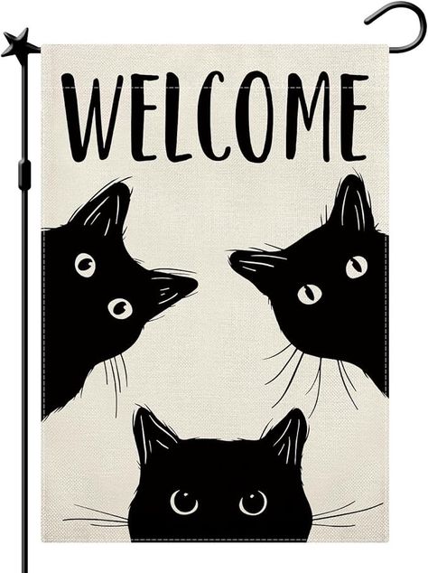 Amazon.com : CMEGKE Black Cat Garden Flag Cat Flag Welcome Garden Flag Halloween Yard Flag Double Sided Burlap Holiday Halloween Farmhouse Home Outdoor Yard Decor Black Cat Halloween Decor 12.5 x 18 In : Patio, Lawn & Garden Cat Halloween Decor, Outdoor Yard Decor, Cat Flag, Black Cat Decor, Farmhouse Outdoor Decor, Garden Flag Stand, Holiday Halloween, Cat Garden, Burlap Fabric