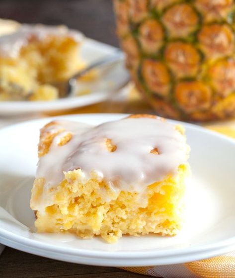 Pineapple Cake is a moist, flavorful cake with crushed pineapple and topped with a pineapple icing. One of my favorite desserts to make in the summer. Cake With Crushed Pineapple, Pineapple Icing, Easiest Pineapple Cake Recipe, Custard Bars, Easy Pineapple Cake, Vanilla Wafer Crust, Pineapple Cake Recipe, Pineapple Dessert, Boxed Cake Mixes Recipes