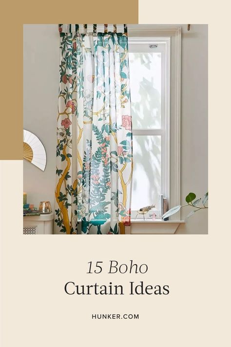 Modern Boho Window Treatments, Fun Curtains Living Room, Boho Curtain Ideas, Boho Curtains Living Room, Sheers Curtains Living Room, Boho Style Room, Art Deco Curtains, Boho Style Interior, Ivory Curtains