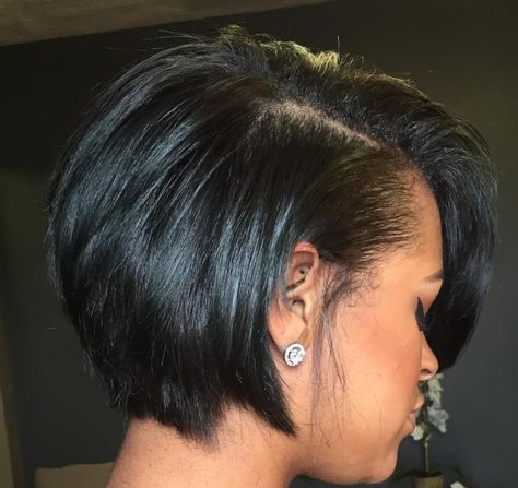 Natural Bobs For Black Women Short Hair, Stacked Bob Haircut African American, Stacked Bob Haircut Black Women, Short Haircut Black Woman, Short Relaxed Bob Hairstyles, Short Relaxed Bob, Mushroom Cut Black Women, Short Hair Cuts For Black Women Relaxed, Short Bob Cuts For Black Women