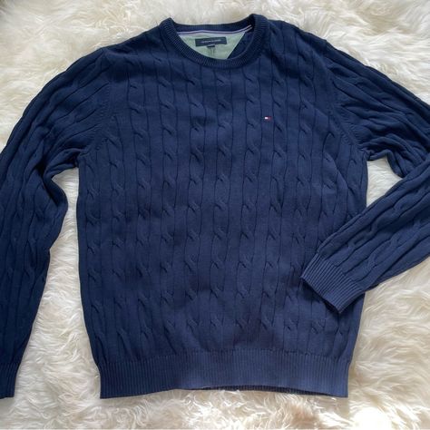 New With Tags!! Classic Crew Neck Tommy Hilfiger Cable Knit Sweater Color: Navy Size: Xxl Tommy Hilfiger Knit Sweater, Tommy Hilfiger Men Outfits, Tomy Hilfiger, Tommy Sweater, Germany Outfits, Tommy Hilfiger Crewneck, Money Aesthetics, Waffle Sweater, Mock Turtleneck Sweater