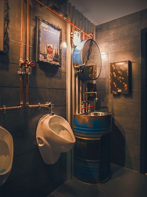 Bunker, The Bar You Hang Out After The Apocalypse | Bored Panda Industrial Coffee Shop, Bar Deco, Pub Interior, Pub Design, Desain Editorial, Industrial Coffee, 카페 인테리어 디자인, Toilet Design, Bar Interior