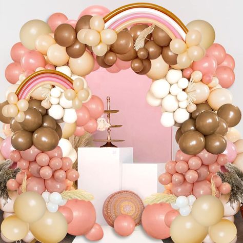 PRICES MAY VARY. The Boho Rainbow balloon arch kit includes: 23 pcs Vintage pink balloon(3 pcs 12"，10 pcs 10", 10 pcs 5" ), 33 pcs apricot balloons(3 pcs 12"，10 pcs 10", 20 pcs 5" ), pink balloons(3 pcs 12"，10 pcs 10", 10 pcs 5" ), Cocoa color balloons(3 pcs 12"，10 pcs 10", 10 pcs 5" ), white balloons(3 pcs 12"，15 pcs 10" ), Long balloon 8 pcs, 1 roll of 16.5 ft arch balloon strip tape, 1 roll of 100 points stickers, (more details show in the picture) High-quality materials: All balloons are mad Boho Birthday Decorations, Boho Balloons, Boho Rainbow Birthday Party, Boho Rainbow Party, Boho Themed Party, Rainbow Balloon Arch, Bohemian Birthday, Rainbow Party Decorations, Boho Birthday Party