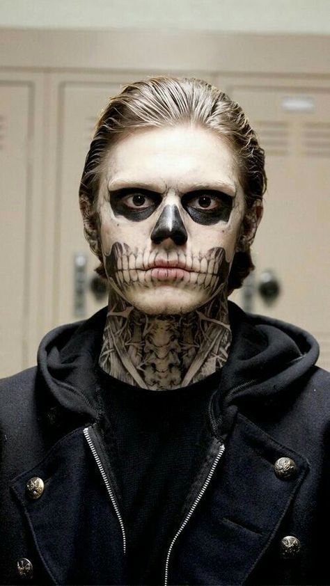 Tate Langdon, Evan Peters, Horror Story, American Horror, American Horror Story, My Name, Love Him, Face Paint, Skeleton