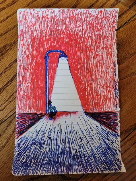 Drawing Ideas Schetchbook, Drawings To Do With Pen, Blue And Red Sketch, Red Blue And Black Pen Sketch, Red And Blue Drawing Ideas, Blue And Red Pen Drawing, Simple Paint Pen Art, Red And Blue Pen Art, Pen Drawing Blue