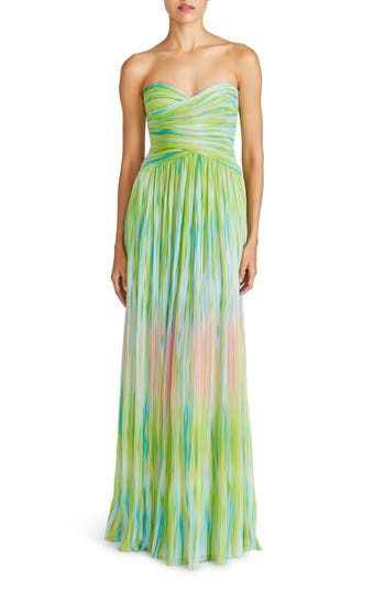 Dreamy stripes enliven this luscious chiffon gown designed in a strapless silhouette with a ruched bodice and a softly pleated skirt. 50" center front length (size 8) Back zip closure Sweetheart neck Strapless Lined 100% polyester Dry clean Imported Asian Owned/Founded Prom Dress Inspo, School Dance Dresses, Guest Attire, Prom Dress Inspiration, Wedding Attire Guest, Pretty Prom Dresses, Ruched Bodice, Chiffon Gown, Maxi Dress Formal