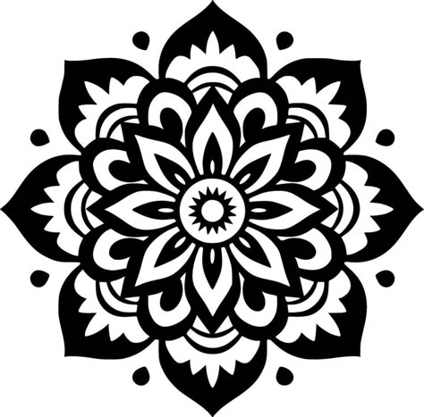 Mandala, Black and White Vector illustration Rangoli Black And White, Mandala Art Black And White, Mandala Circle Design, Mandala Vector Design, Mandala Black And White, Circle Pattern Design, Japanese Ornament, Black And White Mandala, Black Mandala