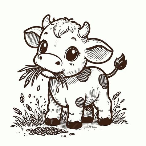 A drawing of a cow with a tag that says cow | Premium AI-generated vector Cute Cows Drawing, Cow Drawing Simple, Cute Cow Doodle, Simple Cow Drawing, How To Draw A Cow, Cute Cow Drawings, Cow Character Design, Farm Doodles, Cow Sayings