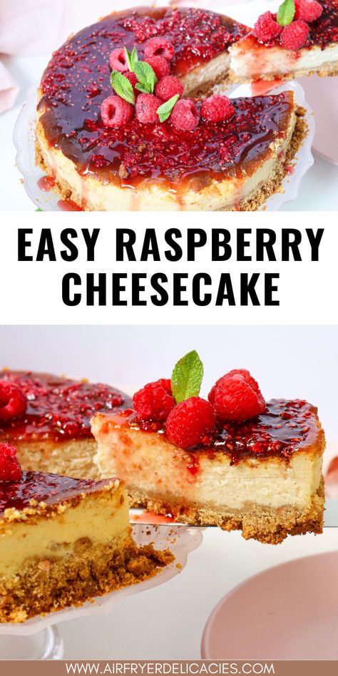 Easy Raspberry Cheesecake Recipe everyone can make in their kitchen. Cheesecake With Raspberry Topping, Raspberry Topping For Cheesecake, Easy Raspberry Cheesecake, Raspberry Topping, Cheesecake Recipes Easy Homemade, Lemon Raspberry Cheesecake, Cheesecake Toppings, Caramel Cheesecake, Easy Cheesecake Recipes