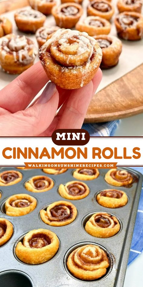 Craving a sweet treat but short on time? Try this shortcut recipe for Mini Cinnamon Rolls using Crescent Rolls. Magic Stuffed Cinnamon Crescent Rolls, Mini Cinnamon Rolls Crescents, Crescent Roll Mini Cinnamon Rolls, Crescent Roll Recipes Cinnamon Rolls, Mini Quick Breads, Easy Breakfast Ideas Crescent Rolls, Pastry Roll Recipes, Croissant Pillsbury Recipes, Cinnamon Rolls Crescent Dough