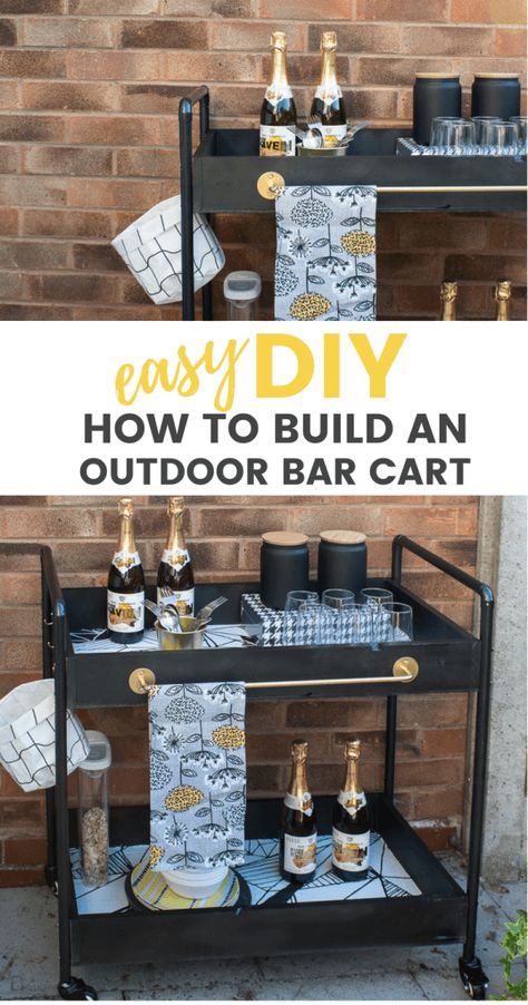 How to create a diy outdoors rolling bar cart / Rolling Bar Cart Diy, Diy Outdoor Bar Cart, Outdoor Bar And Grill, Diy Bar Cart, Diy Outdoor Bar, Copper Pipes, Rolling Bar Cart, Gold Bar Cart, Outside Bars