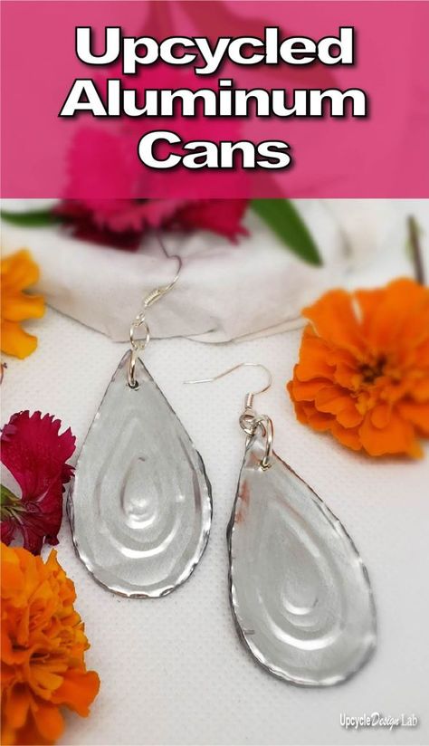 How To Make Upcycled Embossed Metal Earrings From Aluminum Cans - Upcycle Design Lab Aluminum Can Upcycle, Aluminum Can Jewelry Diy, Aluminum Can Earrings Diy, Aluminum Earrings Diy, Upcycle Soda Cans, Tin Can Jewelry, Aluminum Can Jewelry, Upcycle Earrings, Upcycle Design