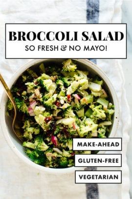 Brocoli Salad, Salad Recipes Vegetarian, Raw Broccoli Salad, Best Broccoli Salad Recipe, Broccoli Salad With Bacon, Cookie And Kate, Mustard Vinaigrette, Honey Mustard Vinaigrette, Raw Broccoli